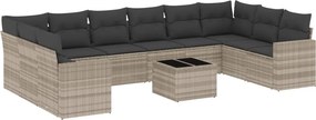 vidaXL 11 részes világosszürke polyrattan kerti ülőgarnitúra párnákkal