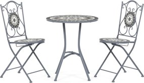 Kerti bútor szett 1+2, fém, kerámia mozaik, szürke, US1500 SET