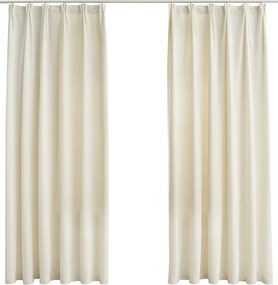 vidaXL 2 db krémszínű bársony sötétítőfüggöny kampókkal 140 x 175 cm