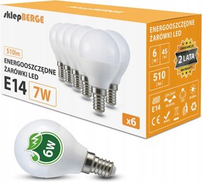6x Led izzó E14 G45 7W 60W 620lm Hideg szín 6000K Berge