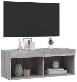 szürke sonoma színű TV-szekrény LED-világítással 80x30x30 cm