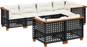 vidaXL 7 részes fekete polyrattan kerti ülőgarnitúra párnával