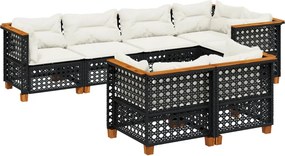 vidaXL 7 részes fekete polyrattan kerti ülőgarnitúra párnával