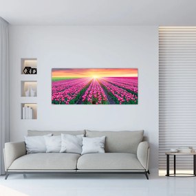 Tulipán mező és a nap képe (120x50 cm)