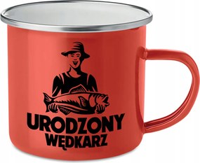 Acél Bögre Zománcozott Piros 250ml Született Horgász Ajándék Mix Minták