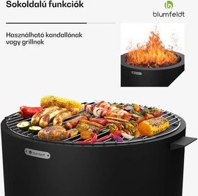 Blumfeldt Ignite Pure tűzhely, alacsony füstölés, grillrács, rozsdamentes acél, hordozható, esővédő fedél, fogantyúk