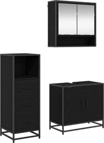 vidaXL Fürdőszoba bútor szett fiókkal 3 pcs Fekete tölgy Faanyag