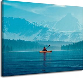 Vászonkép Férfi a kajakban Hegyek Víz Természet 100x80 cm