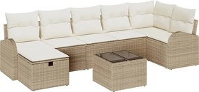 vidaXL Kerti Kanapé Szett párnával tárolóval 8 pcs Bézs Poli rattan
