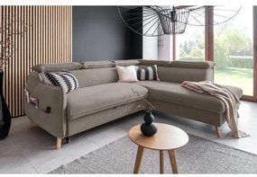 Világosbarna bársony kinyitható sarokkanapé (jobb oldali) Sweet Harmony – Miuform