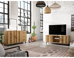 Natúr színű alacsony komód tölgyfa dekorral 136x81 cm Nordic – Marckeric