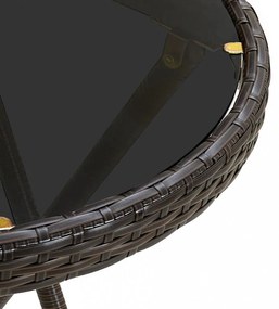 barna polyrattan és edzett üveg teázóasztal 60 cm