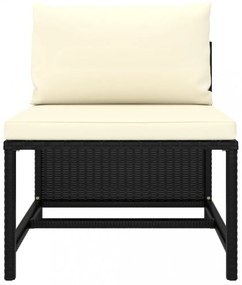 4 személyes fekete polyrattan kerti kanapé párnákkal