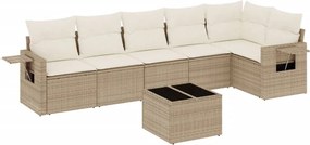 vidaXL 7 részes bézs polyrattan kerti ülőgarnitúra párnákkal