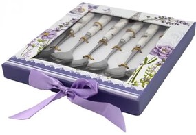 Levendulás - madaras kiskanál szett porcelán nyéllel - 6 személyes - díszdobozos