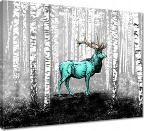 Vászonkép 50x40 Szarvas Nyírfa Erdő