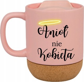 Rózsaszín Bögre Fedéllel És Parafa Aljjal Ajándék Angyal Nem Nő