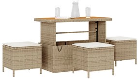 4 Darabos Kerti Étkező Szett Párnákkal Bézs Poly Rattan Akác
