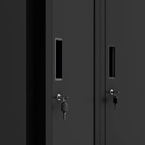 Pléh öltözőszekrény talpazaton, négymodulos, polcokkal KACPER II, 600 x 1800 x 500 mm, fekete