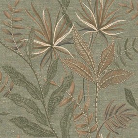 Decoprint Terra Nova Tropical Weave barna-szürke leveles texturált vlies tapéta – TN29083