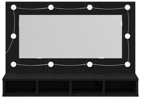 LED Tükrös Szekrény Fekete Tölgy - 90x31.5x62 cm