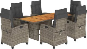 vidaXL 7 részes szürke polyrattan kerti étkezőgarnitúra párnával