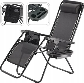 Összecsukható Kerti Napozóágy Zsebbel És Fejtámlával, Fekete