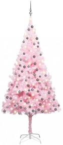 Rózsaszín PVC műkarácsonyfa LED-fényekkel és gömbszettel 210 cm