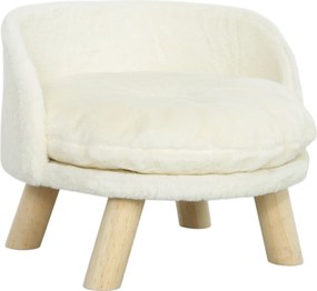 PawHut Kutya Kanapé Párnával, Fa Lábakkal, Mosható Állatágy Felemelkedett Pet Sofa Kiscicák és Kis Kutyák számára, 40,5 x 40,5 x 33 cm Krémfehér | Aos