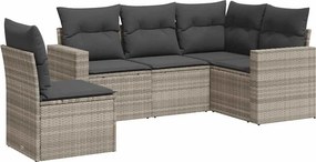 vidaXL 5 részes világosszürke polyrattan kerti ülőgarnitúra párnákkal