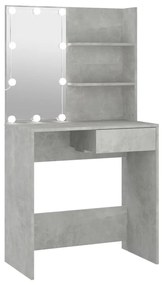 betonszürke fésülködőasztal LED-del 74,5 x 40 x 141 cm
