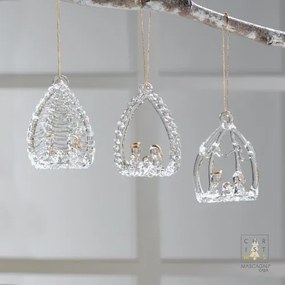 Üveg függődísz 5 cm, Szent Család , 3 db-os szett