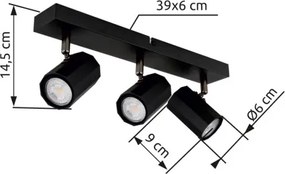 Globo 57918-3B Mennyezeti spotlámpa, fém fekete matt, alumínium fekete matt, HxSzxM: 390x60x145mm, 3x GU10 25W 230V izzók nélkül