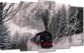 Vászonkép 100x60 Mozdony téli tájképben