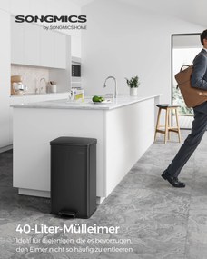 Konyhai szemetes 40l, nagy pedálos kuka fedéllel, 15 szemeteszsák mellékelve, fekete