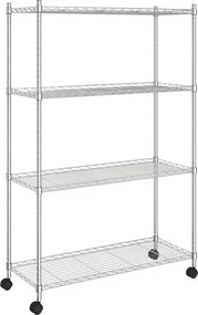 vidaXL 4 szintes króm tárolópolc kerekekkel 90 x 35 x 142 cm 200 kg
