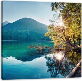 Vászonkép Nap a hegyek felett Tó Víz Nyugalom 60X60 cm