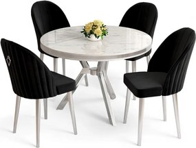 Mos étkezőgarnitúra, fehér márvány-króm, 90 cm – TR240CHR2923