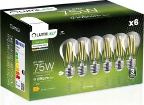 6x Led izzó E27 A60 8W 75W 1055lm 4000K Semleges 360° Lumiled