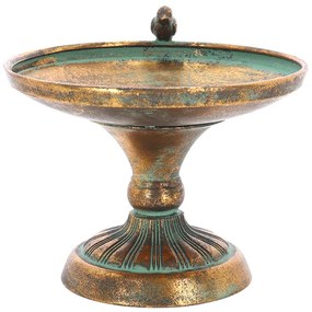 Antikolt stílusú fém madáritató és etető tál, arany színű, 23 x 23 x 20,5 cm