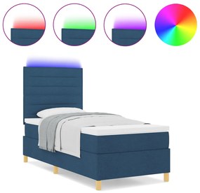 Box Spring Ágy matraccal &amp; LED Kék 100x200 cm Szövet