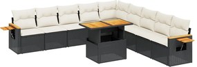 vidaXL 11 részes fekete polyrattan kerti ülőgarnitúra párnákkal