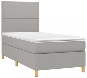 világosszürke szövet rugós és LED-es ágy matraccal 90x200 cm