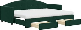 vidaXL sötétzöld kihúzható bársony heverő fiókkal 80 x 200 cm