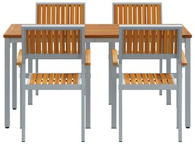 Kerti Étkezőszett 5-ös Szett Szürke, Tömör Fa Fém Tartós