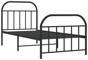 fekete fém ágykeret fej- és lábtámlával 90 x 190 cm