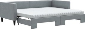 vidaXL világosszürke kihúzható szövet heverő matracokkal 90 x 200 cm