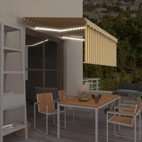 sárga-fehér kihúzható LED-es napellenző redőnnyel 3,5 x 2,5 m