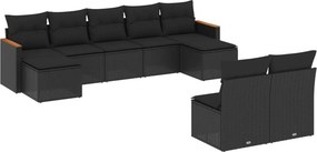 vidaXL 9 részes fekete polyrattan kerti ülőgarnitúra párnákkal
