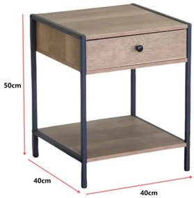 Intenso Home kisasztal / éjjeliszekrény fiókkal 40 x 40cm fém lábbal modern tölgy színben hálószobába nappaliba | Masszív fém váz